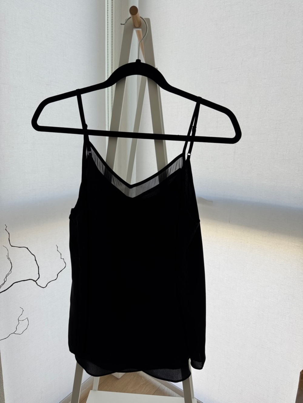 1. State Black V-Neck Mesh-Trim Cami